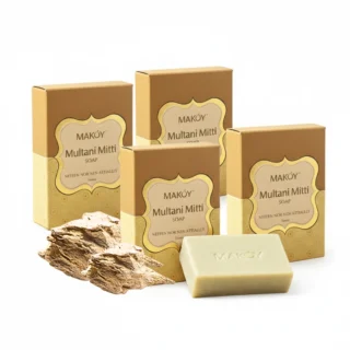 Pack of 4 Makoy Multani Mitti handmade soaps with natural clay chunks