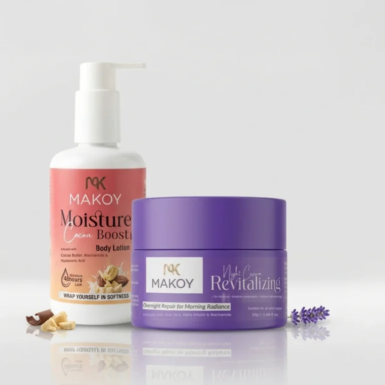 MAKOY Ultimate Glow Duo - Skin Renew night cream 50g and Cocoa Moisture Boost body lotion 200ml with cocoa butter, niacinamide and hyaluronic acid