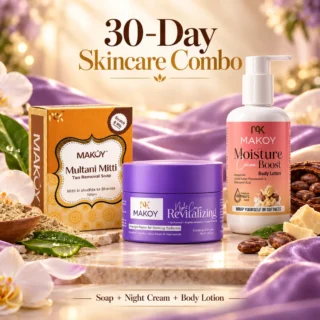MAKOY 30-Day Skincare Combo - Multani Mitti Soap, Revitalizing Night Cream and Cocoa Body Lotion
