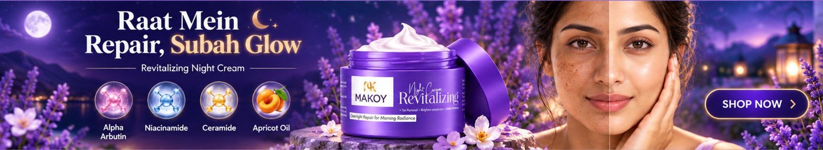MAKOY Revitalizing Night Cream - overnight repair with Alpha Arbutin, Niacinamide, Ceramide and Apricot Oil