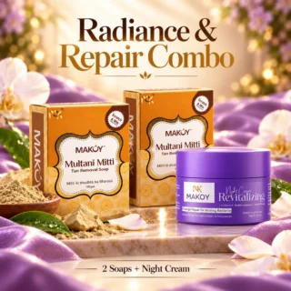MAKOY Radiance & Repair Combo - 2 Multani Mitti Soaps and Revitalizing Night Cream